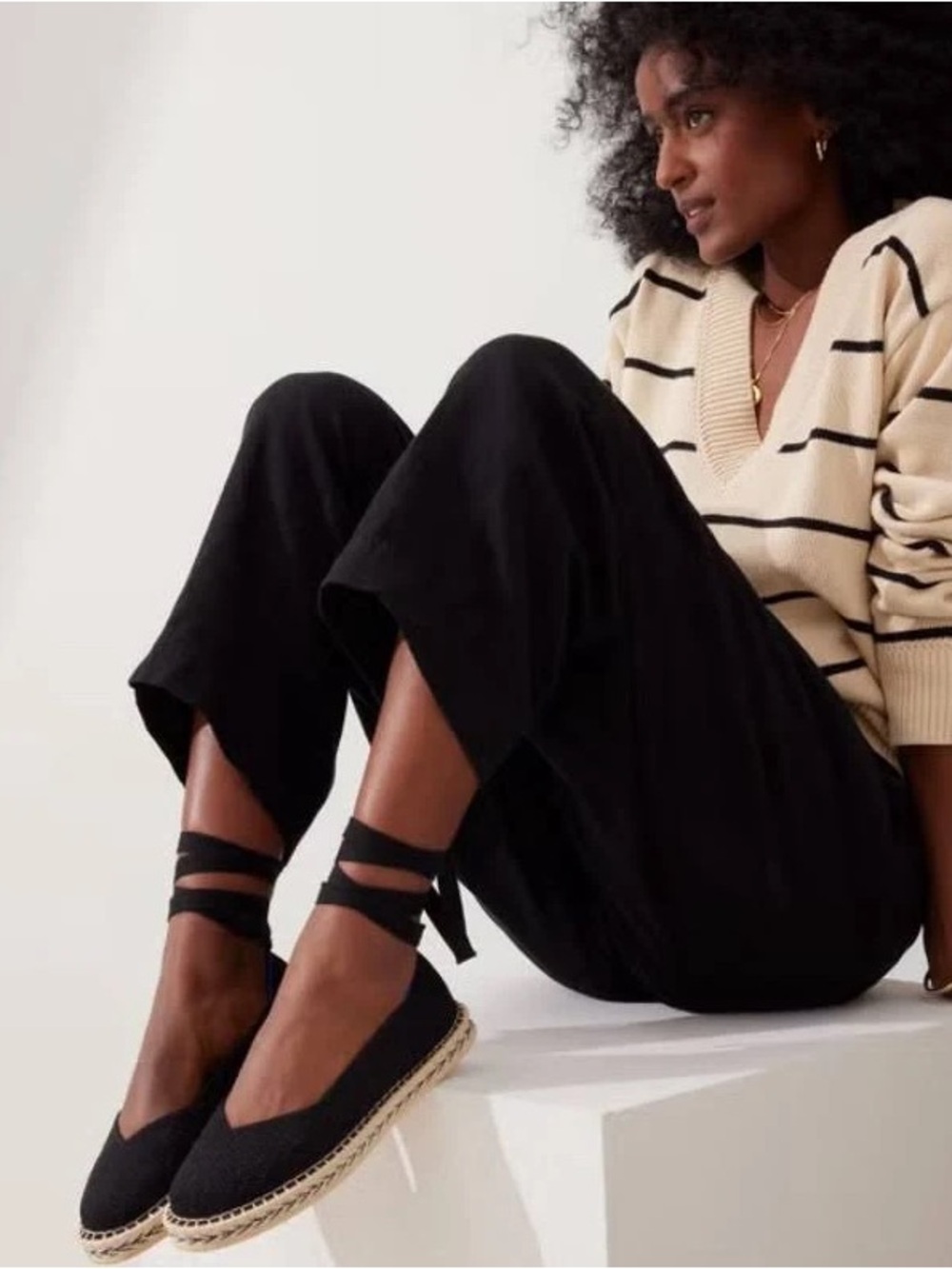 Rothy's Black Espadrille Ballet Flats with Wrap Ties